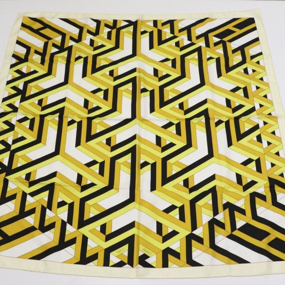 HERMES Carre 90 CARRE CUBE Geometric Silk Scarf Yellow Black